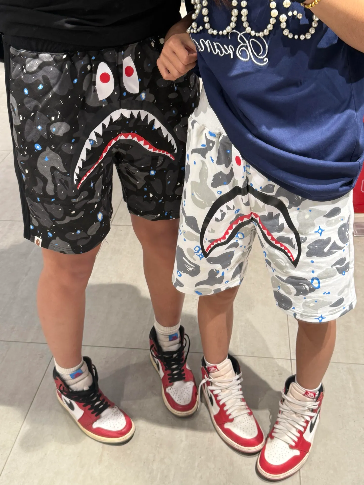 💰200 BAPE Space Camo Shark Short luminous starry sky camouflage shark shorts 380g pure cotton custom fabric ZP version Couple style: M—XXL [Black White]