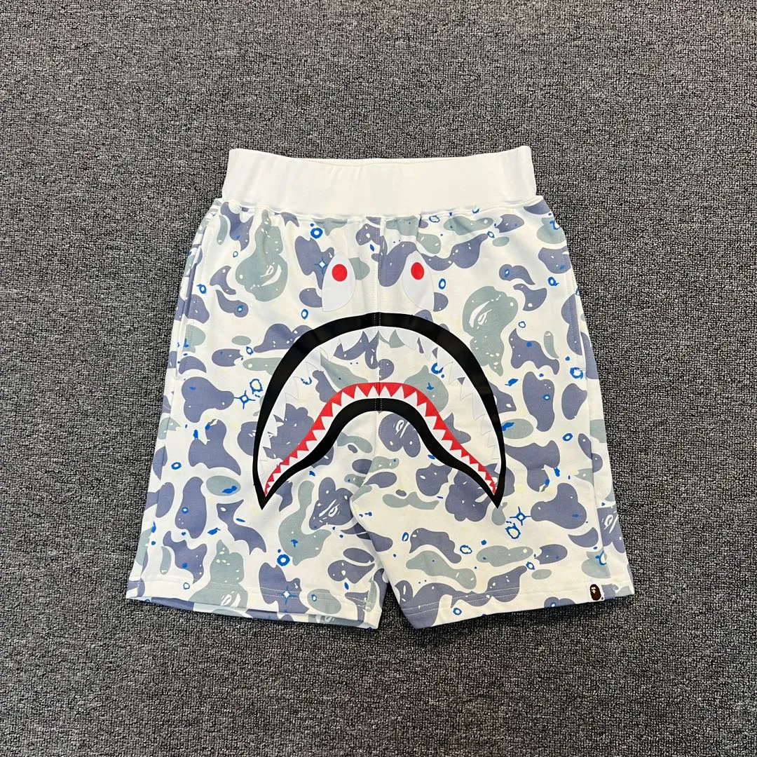 💰200 BAPE Space Camo Shark Short luminous starry sky camouflage shark shorts 380g pure cotton custom fabric ZP version Couple style: M—XXL [Black White]