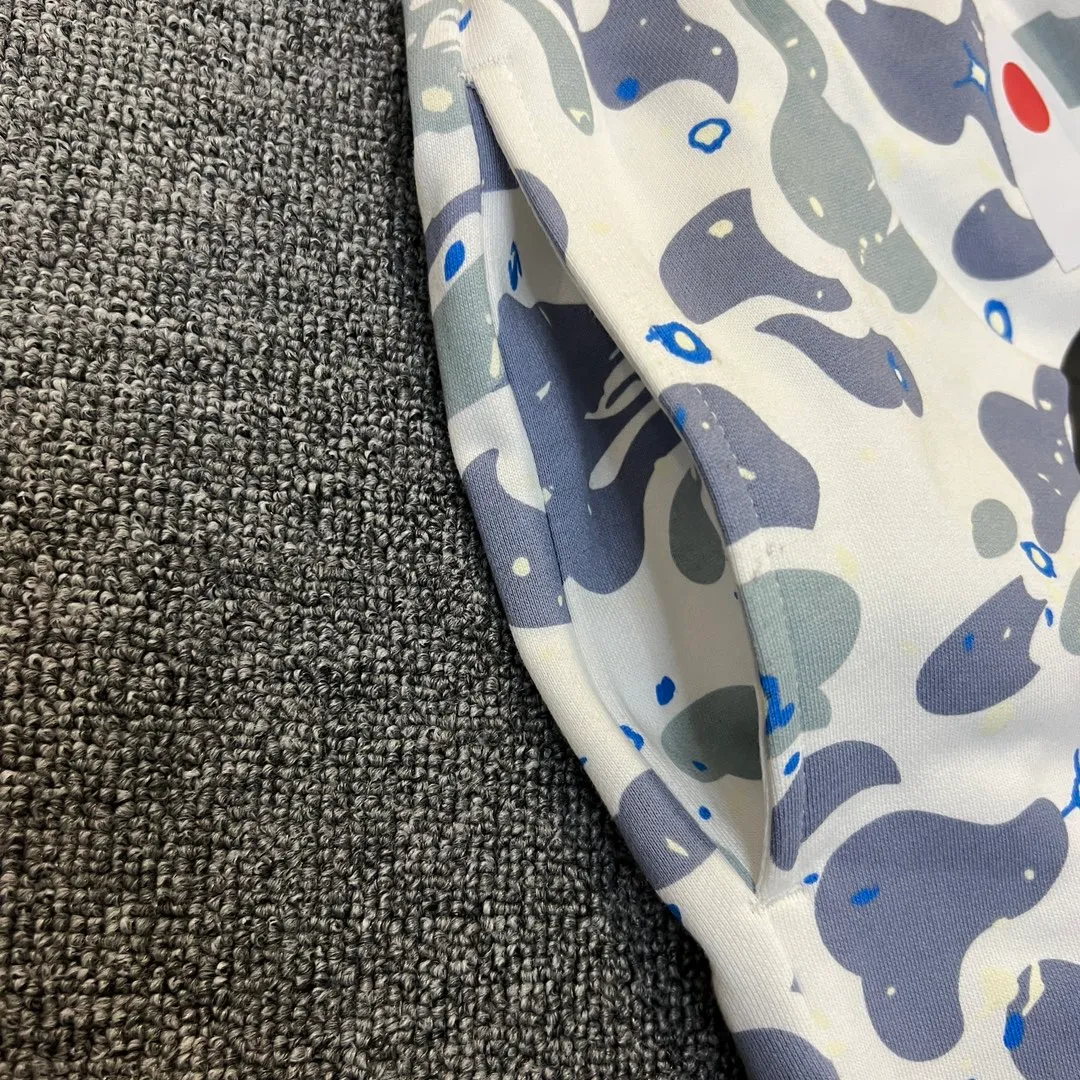 💰200 BAPE Space Camo Shark Short luminous starry sky camouflage shark shorts 380g pure cotton custom fabric ZP version Couple style: M—XXL [Black White]