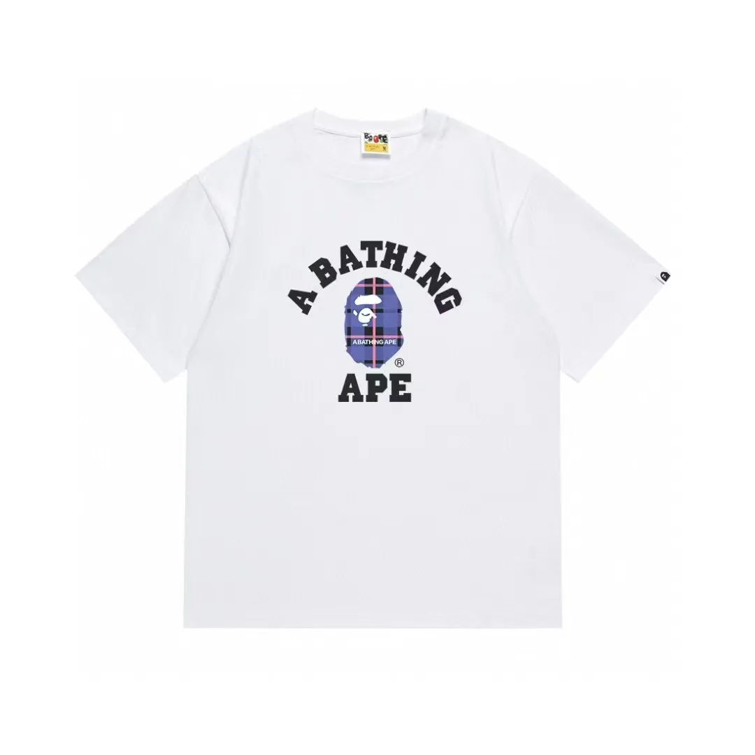 P110 001189 bape ape head plaid printed short-sleeved T-shirt, same style for men and women, size smlxlxxl, black and white