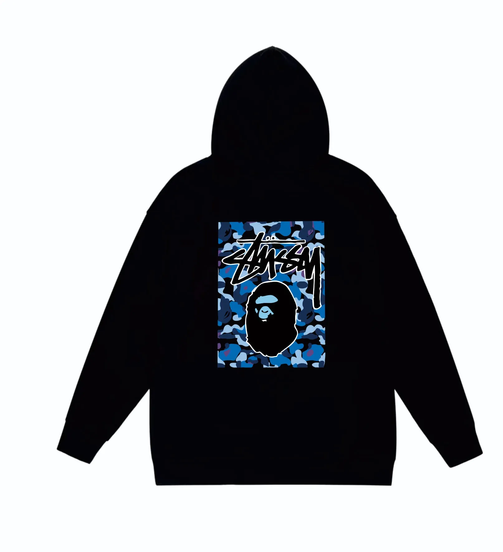 P160 model number SC803# terry 80 plus velvet 90 (top version) BAPE×STUSSY co-branded Stussy letter printed hooded sweatshirt Made of 380g large terry (drop shoulder large version) fabric, soft and non-pilling texture, imported environmentally friendly printing glue, bright and three-dimensional pattern, quality 💥Same style for men and women. The upper body is trendy. Color: black, blue and white, white and blue, gray, blue and white, black, blue and black, white, blue and black, gray, blue and black. Size: S M L XL XXL