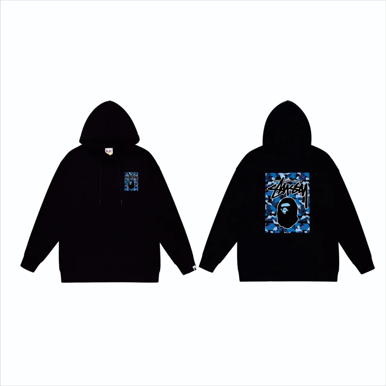 P160 model number SC803# terry 80 plus velvet 90 (top version) BAPE×STUSSY co-branded Stussy letter printed hooded sweatshirt Made of 380g large terry (drop shoulder large version) fabric, soft and non-pilling texture, imported environmentally friendly printing glue, bright and three-dimensional pattern, quality 💥Same style for men and women. The upper body is trendy. Color: black, blue and white, white and blue, gray, blue and white, black, blue and black, white, blue and black, gray, blue and black. Size: S M L XL XXL