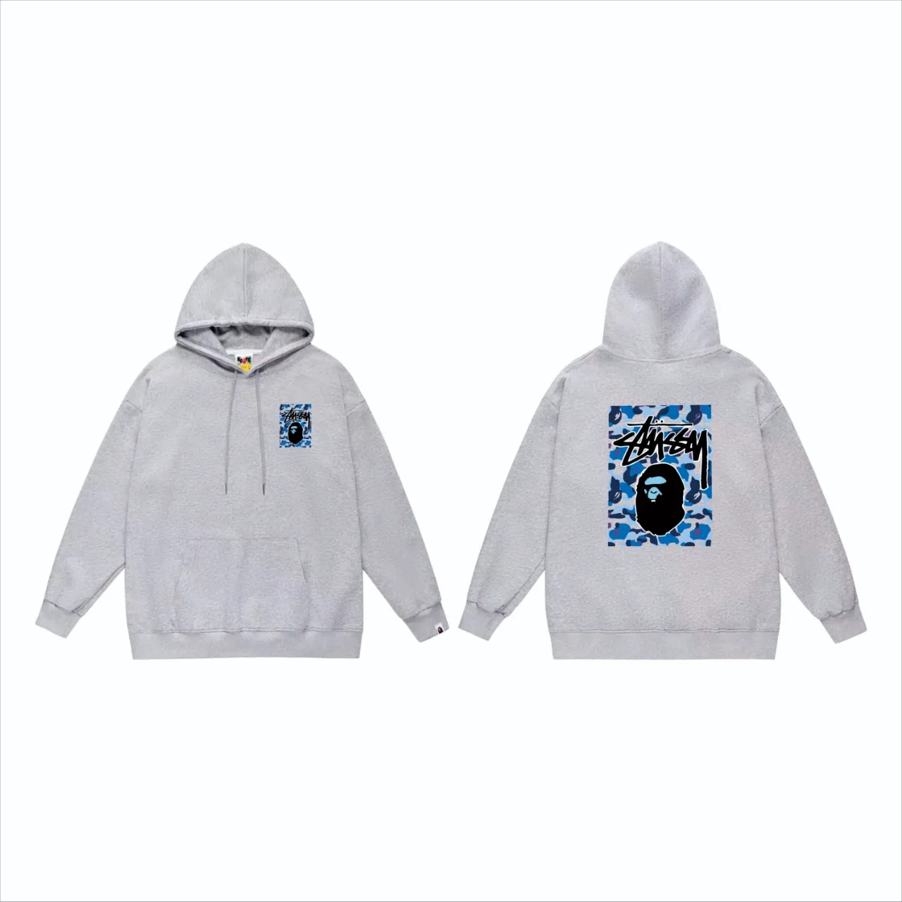P160 model number SC803# terry 80 plus velvet 90 (top version) BAPE×STUSSY co-branded Stussy letter printed hooded sweatshirt Made of 380g large terry (drop shoulder large version) fabric, soft and non-pilling texture, imported environmentally friendly printing glue, bright and three-dimensional pattern, quality 💥Same style for men and women. The upper body is trendy. Color: black, blue and white, white and blue, gray, blue and white, black, blue and black, white, blue and black, gray, blue and black. Size: S M L XL XXL