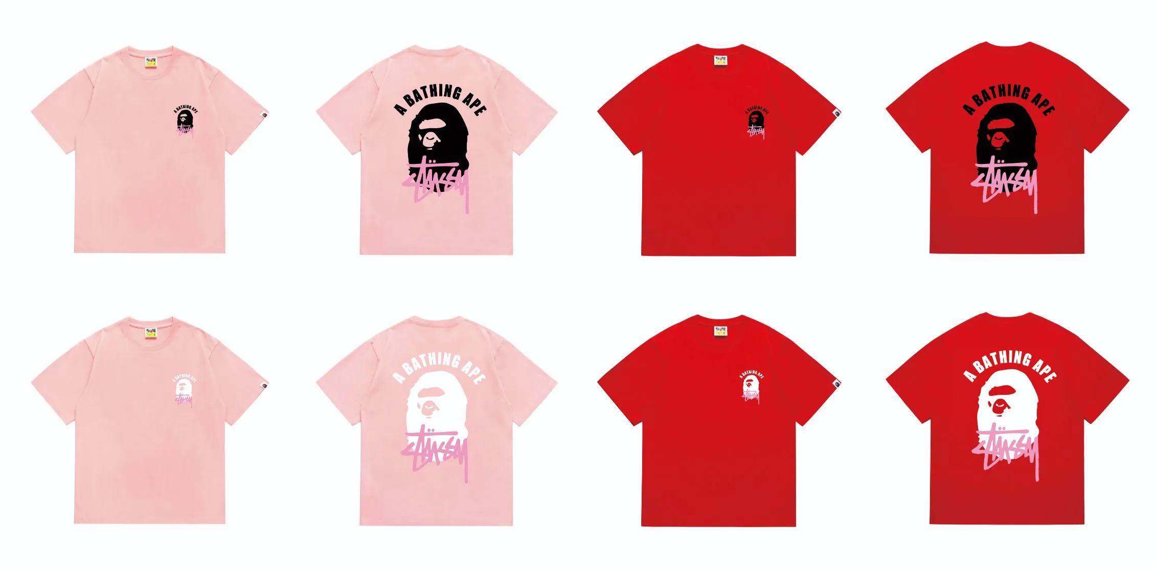 SC207#p110💰 (Top version) BAPE×Stussy co-branded Stussy letter ape print T-shirt Made of 260 grams of high-quality high-weave pure cotton fabric, double yarn combed, soft and non-pilling, imported environmentally friendly printing glue, bright and three-dimensional pattern, quality 💥Same style for men and women, the upper body is fashionable Color: black and white, gray and white, pink and white, red and white, white and black, gray and black, pink and black, red and black Size: S M L XL XXL