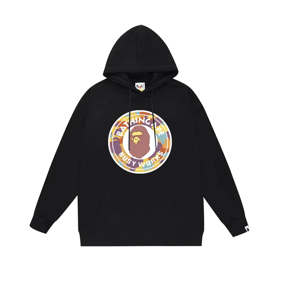 P190 model number SC618# terry 85 plus velvet 95 (top version) BAPE ape head letter printed hooded sweatshirt. Made of 380 grams of large terry (drop shoulder large version) fabric. The texture is soft and non-pilling. Imported environmentally friendly printing glue. The pattern is bright and three-dimensional. Quality 💥Same style for men and women. The upper body is trendy. Color: black white gray Size: S M L XL XXL