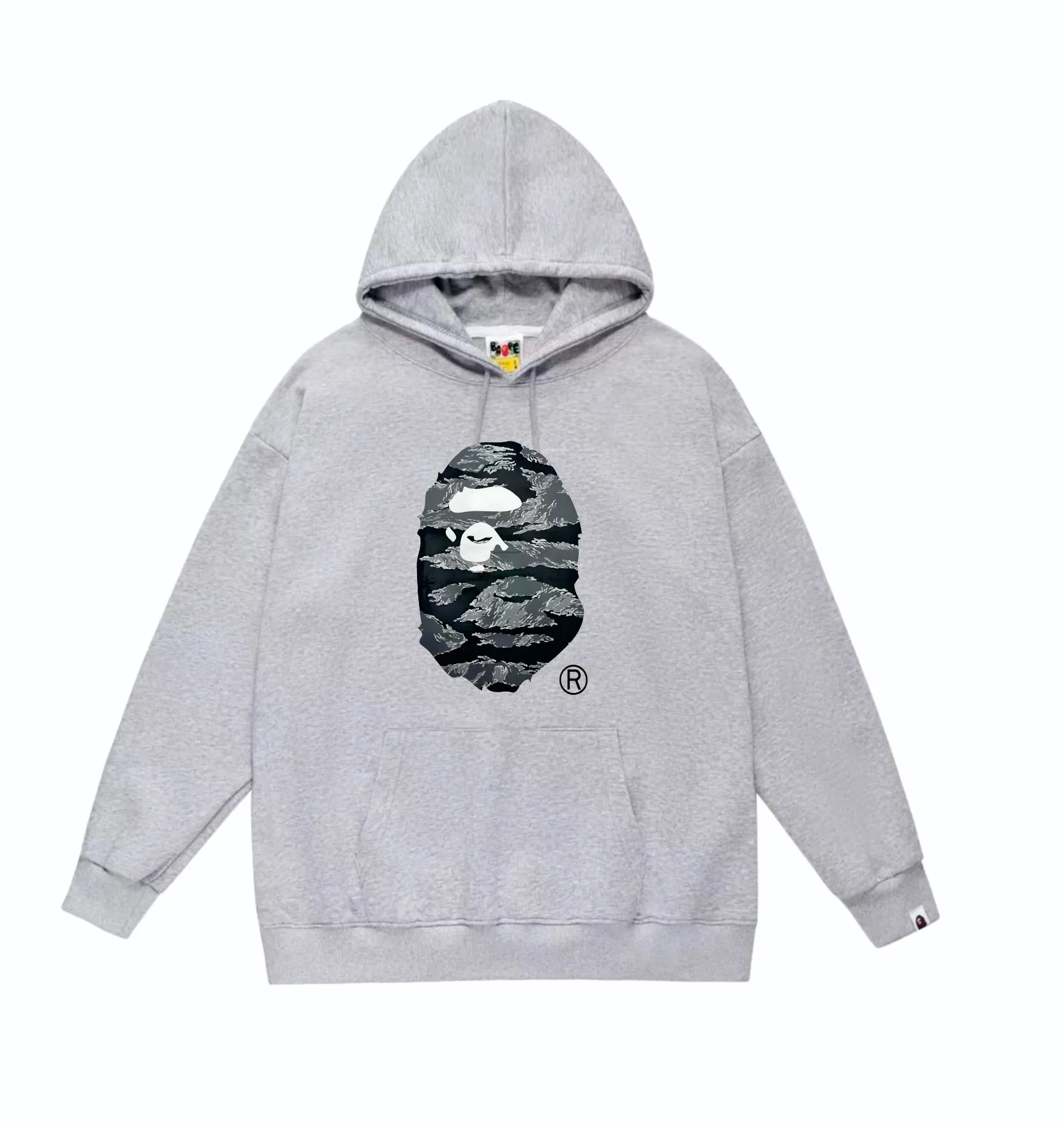 P160 model number SC853# terry 80 plus velvet 90 (top version) BAPE tiger stripe camouflage letters ape head print pattern hooded sweatshirt Made of 380g large terry (drop shoulder large version) fabric, soft texture and no pilling Imported environmentally friendly printing glue The pattern is bright and three-dimensional Quality 💥Same style for men and women The upper body is trendy Color: black white gray Size: S M L XL XXL