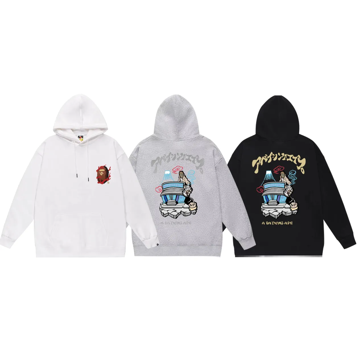 Model No. SC744#terry p160 plus velvet 180💰 (top version) BAPE SOUVENIR RELAXED FIT Commemorative Ape Man Hooded Sweatshirt Made of 380 grams of large terry (drop shoulder large version) fabric, soft and non-pilling, imported environmentally friendly printing glue, bright and three-dimensional pattern, quality 💥Same style for men and women, the upper body is fashionable Color: black white gray Size: S M L XL XXL