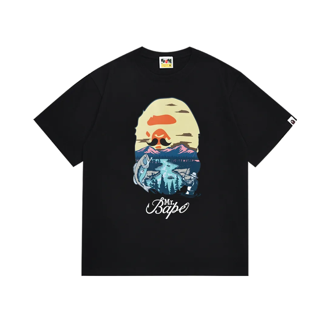 SC226#p110💰 (top version) BAPE letter animal landscape printed round neck pullover short-sleeved T-shirt Made of 260 grams of high-quality high-weave pure cotton fabric, double yarn combed, soft and non-pilling texture, imported environmentally friendly printing glue, bright and three-dimensional pattern, quality 💥Same style for men and women, the upper body is fashionable Color: black white Size: S M L XL XXL
