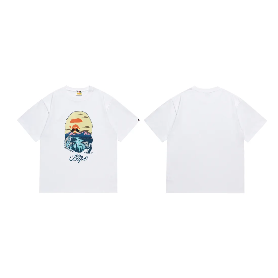 SC226#p110💰 (top version) BAPE letter animal landscape printed round neck pullover short-sleeved T-shirt Made of 260 grams of high-quality high-weave pure cotton fabric, double yarn combed, soft and non-pilling texture, imported environmentally friendly printing glue, bright and three-dimensional pattern, quality 💥Same style for men and women, the upper body is fashionable Color: black white Size: S M L XL XXL