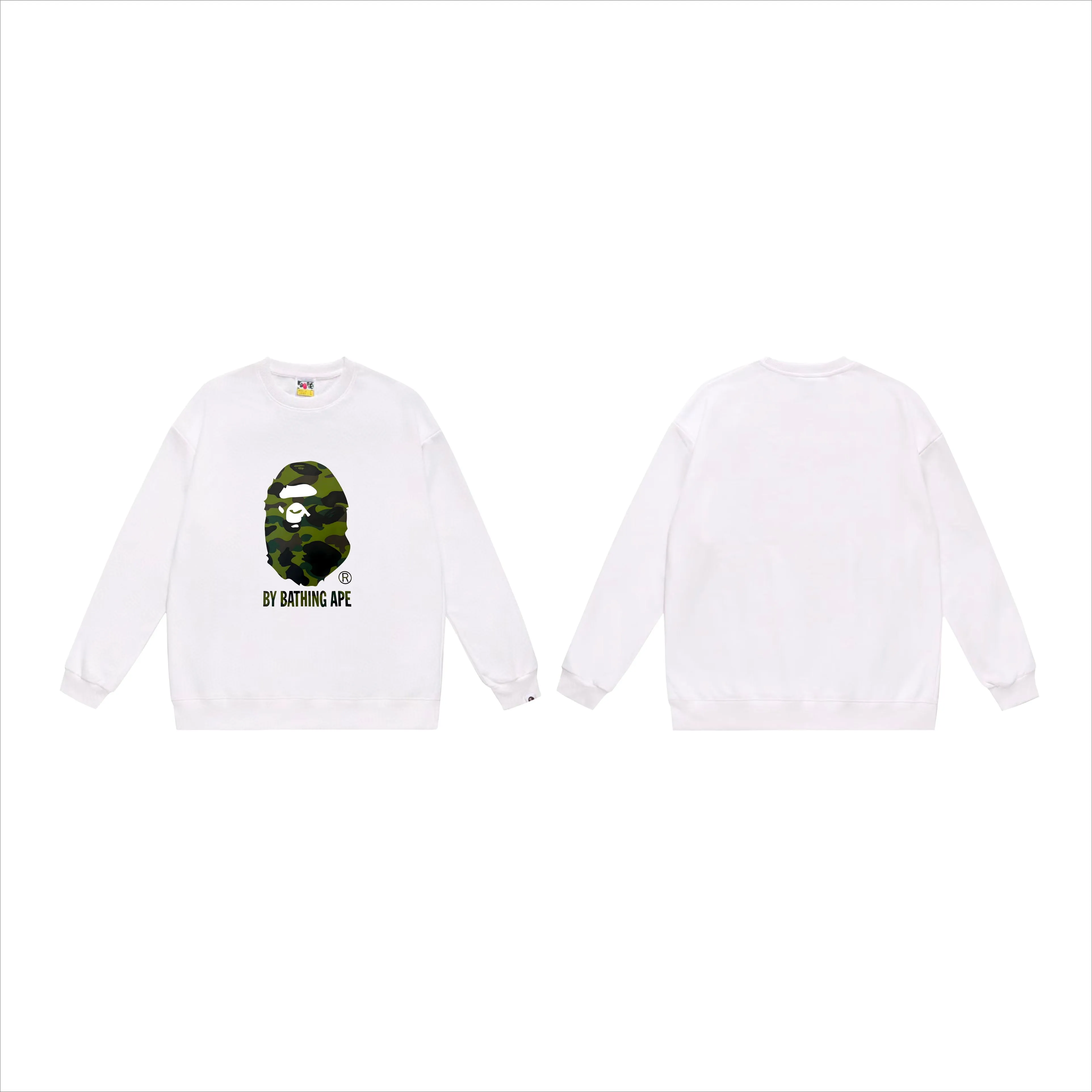 P170 model number SC560# terry 80 plus velvet 85 (top version) BAPE classic great ape print camouflage patterned round neck sweatshirt. Made of 350 grams of large terry (drop shoulder large version) fabric. The texture is soft and non-pilling. Imported environmentally friendly printing glue. The pattern is bright and three-dimensional. Quality 💥Same style for men and women. The upper body is trendy. Color: black and green, white and green, gray and green, black and yellow, white and yellow, gray and yellow. Size: S M L XL XXL