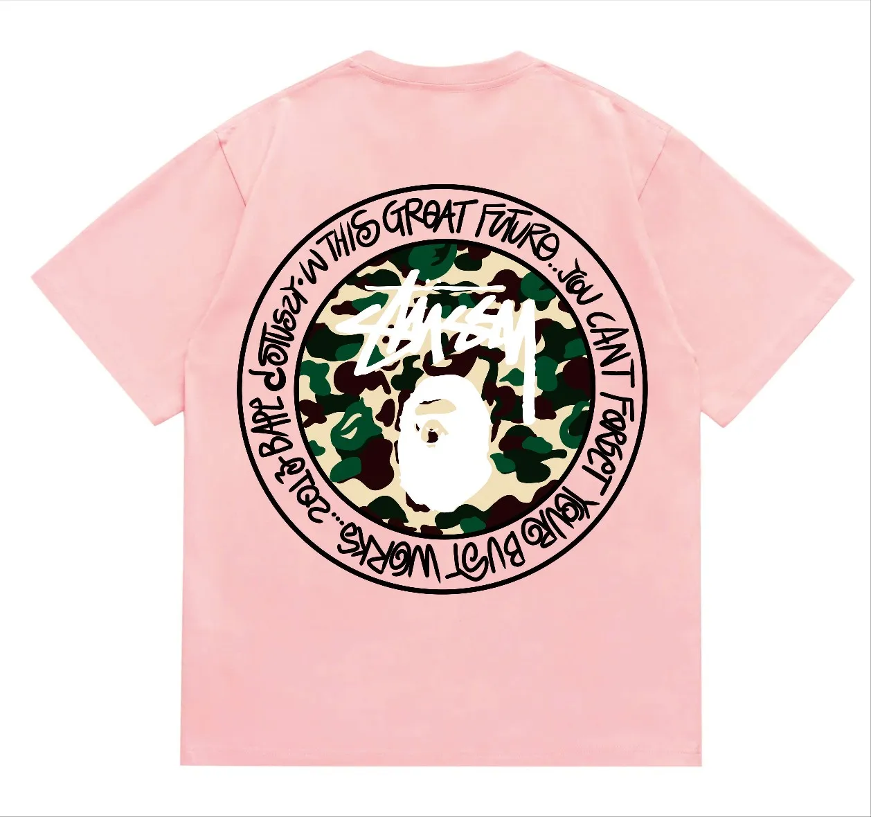 SC219#p110💰 (top version) BAPE×Stussy co-branded Stussy letter ape print T-shirt Made of 260 grams of high-quality high-weave pure cotton fabric, double yarn combed, soft texture without pilling, imported environmentally friendly printing glue, bright and three-dimensional pattern, quality 💥Same style for men and women, the upper body is fashionable Color: black and white print, gray and white print, pink and white print, red and white print, white and black print, gray and black print, red and black print Pink and black print Size: S M L XL XXL