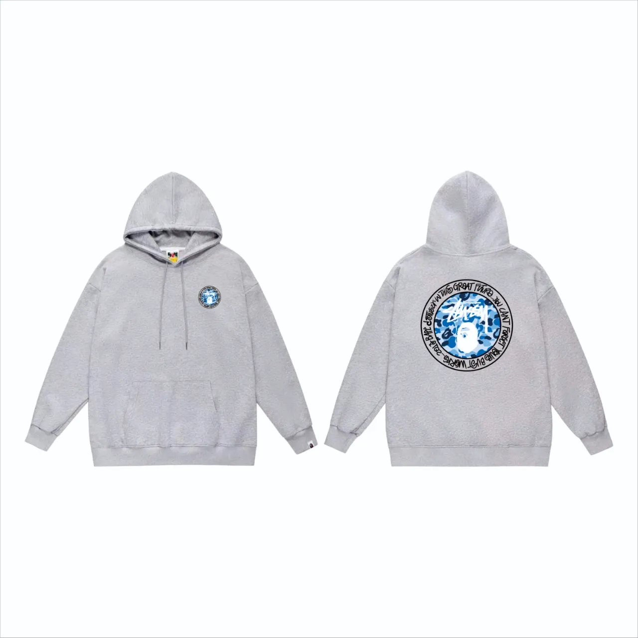 P160 model number SC818# terry 80 plus velvet 90 (top version) BAPE×STUSSY co-branded Stussy letter printed hooded sweatshirt Made of 380g large terry (drop shoulder large version) fabric, soft texture and no pilling Imported environmentally friendly printing glue The pattern is bright and three-dimensional Quality 💥Same style for men and women The upper body is trendy Color: Black White Gray Size: S M L XL XXL