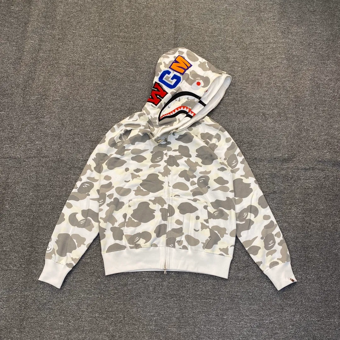 💰440 BAPE double hood camouflage luminous classic design printing custom fabrics couple model: S—XXL [gray white]