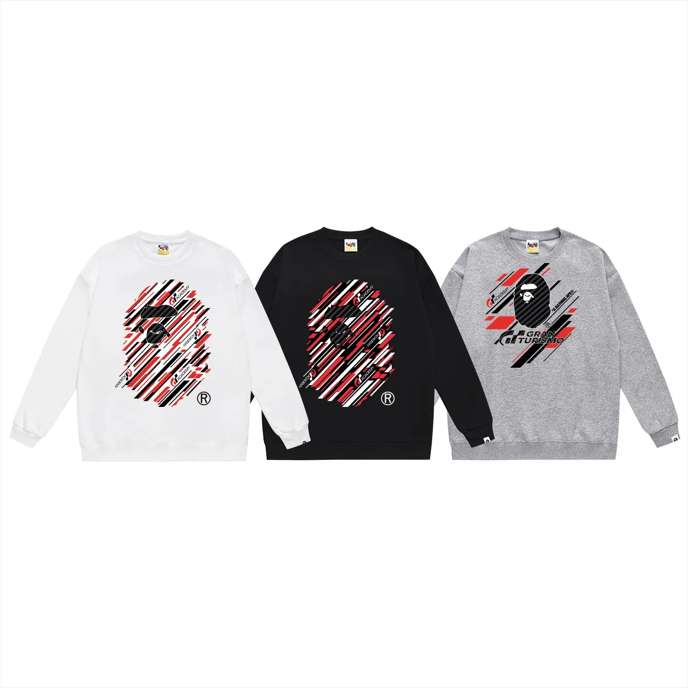 P150 model number SC452# terry 75 plus velvet 80 (top version) BAPE×GT co-branded twill ape head letter print round neck sweatshirt Made of 350g large terry (drop shoulder large version) fabric, soft texture and no pilling Imported environmentally friendly printing glue The pattern is bright and three-dimensional Quality 💥Same style for men and women The upper body is trendy Color: black white gray Size: S M L XL XXL