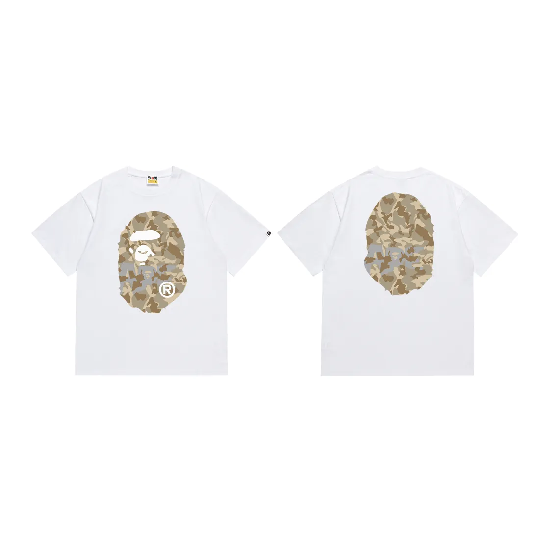 P110 SC030# (top version) BAPE letter desert camouflage ape head double-sided printed short-sleeved T-shirt Made of 260 grams of high-quality high-weave pure cotton fabric, double yarn combed, soft texture and no pilling Imported environmentally friendly printing glue The pattern is bright and three-dimensional Quality 💥Same style for men and women The upper body is trendy Color: black white Size: S M L XL XXL