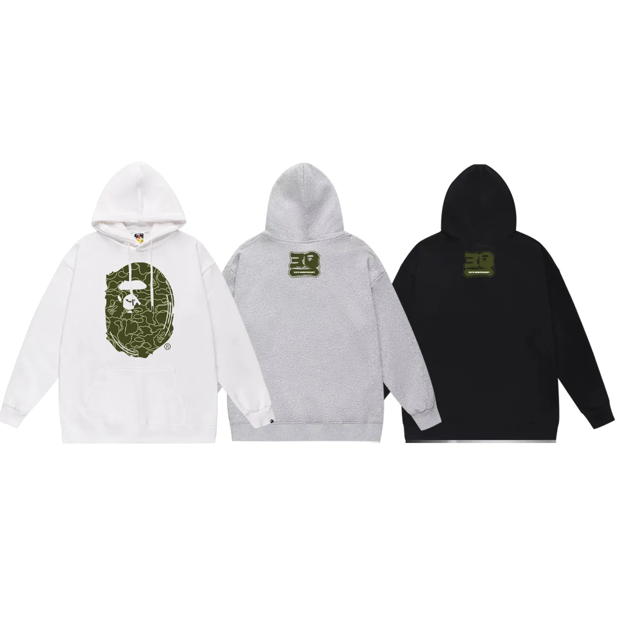 P160 model number SC773# terry 80 plus velvet 90 (top version) BAPE Monkey Head 30th anniversary limited edition camouflage hooded sweatshirt. Made of 380g large terry (drop shoulder large version) fabric. The texture is soft and non-pilling. Imported environmentally friendly printing glue. The pattern is bright and three-dimensional. Quality 💥Same style for men and women. The upper body is trendy. Color: black green white green gray green black red white red gray red black blue white blue Gray blue Size: S M L XL XXL