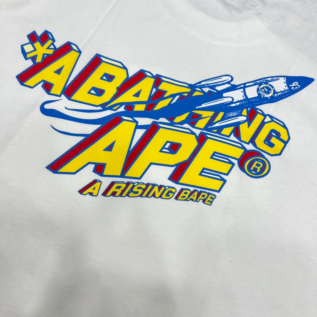 💰140 Bape Moon Ape Head Rocket Letter Comic Style Print Linen Cotton 280g Customized Fabric Couple Style: S—XXL [Black White]