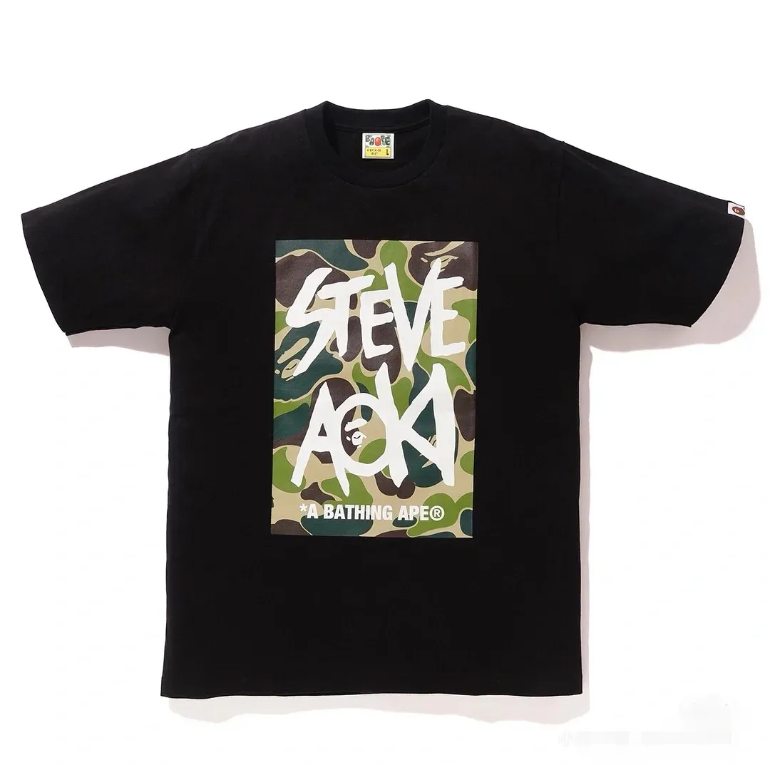 P110 001006 BAPE ape head digital printed short-sleeved T-shirt, complete with three labels, same style for men and women, loose and large version, size s: MLXLXXL, color: black, white
