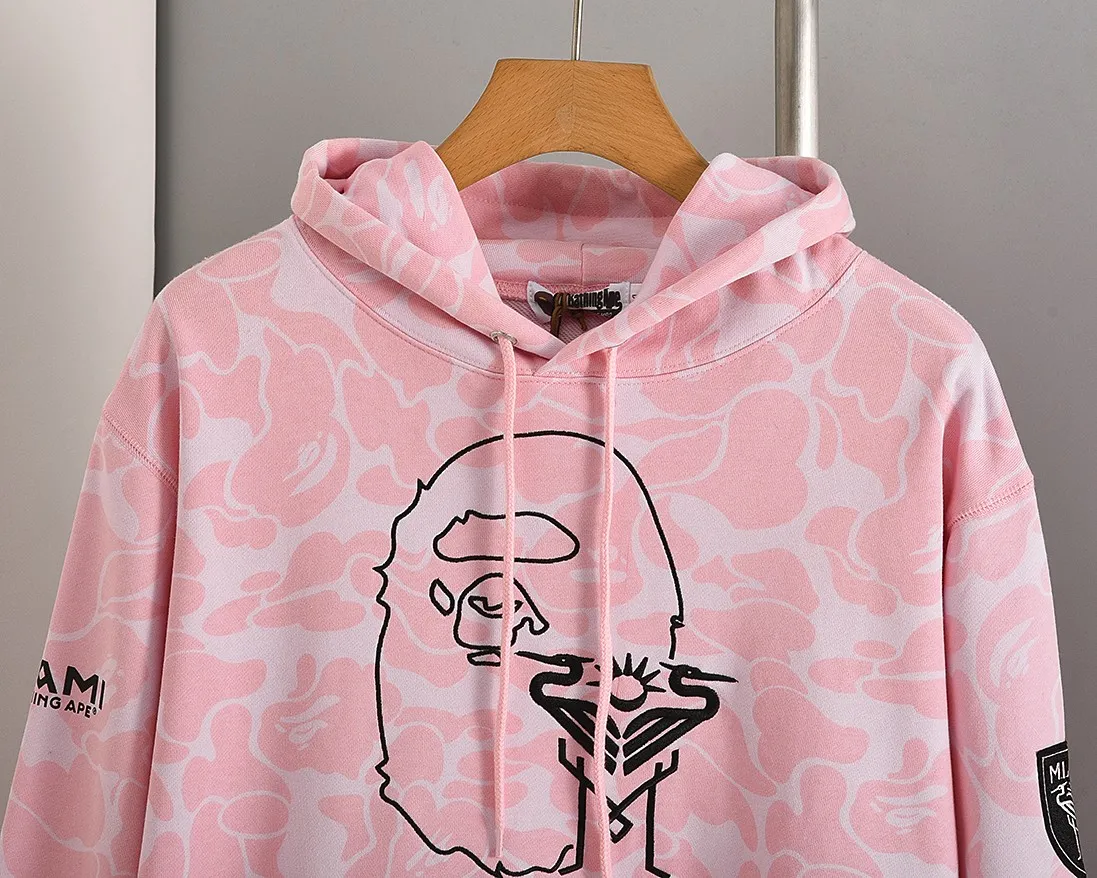 P200 Miami-Model B200 BAPE×inter MIAMI Messi joint Miami International multi-color camouflage hooded sweatshirt Color: black, white, pink Size: S M L XL XXL