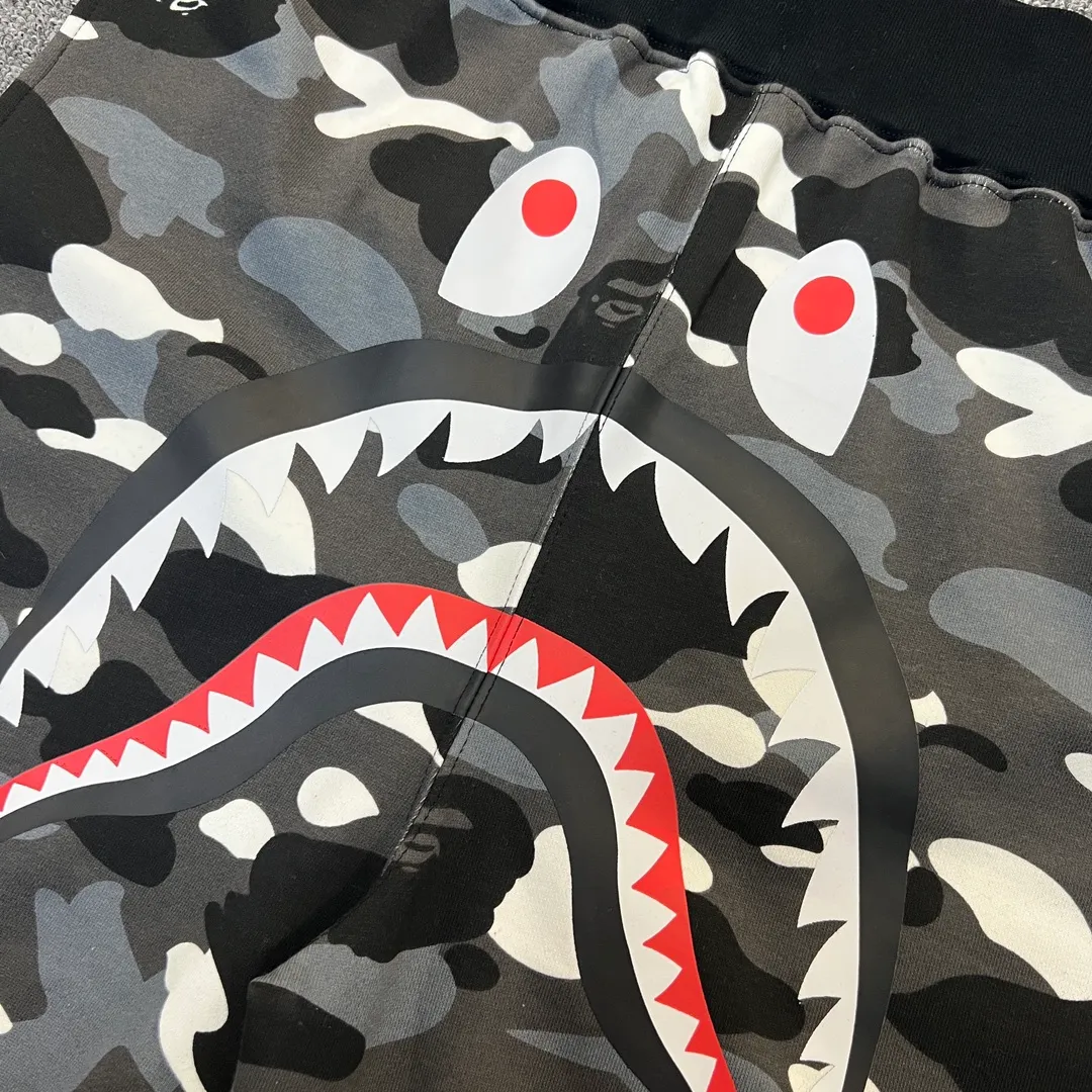 💰200 BAPE luminous camouflage shark print shorts 340g pure cotton custom fabric ZP version Couple style: M-XXL [grey white]