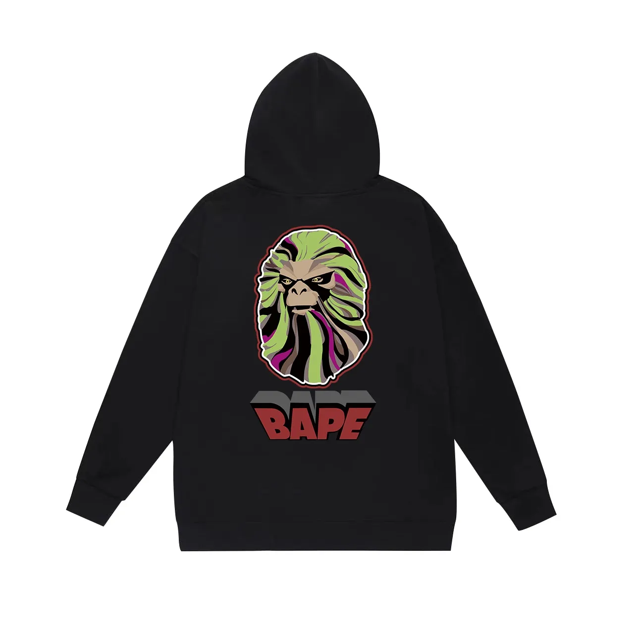 Model No. SC650# Terry p160 plus velvet p180💰 (top version) BAPE ape head printed hooded sweatshirt with big ape head print on the back. Made of 380g large terry 430g silver fox velvet (drop shoulder large version) fabric. The texture is soft and non-pilling. Imported environmentally friendly printing glue. The pattern is bright and three-dimensional. Quality💥Same style for men and women. The upper body is trendy. Color: black white gray Size: S M L XL XXL