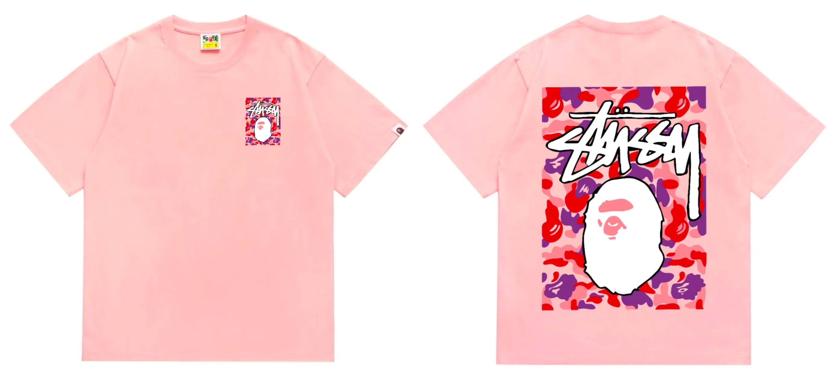 SC203#p110💰 (top version) BAPE×Stussy co-branded Stussy letter ape print T-shirt Made of 260 grams of high-quality high-weave pure cotton fabric, double yarn combed, soft texture without pilling, imported environmentally friendly printing glue, bright and three-dimensional pattern, quality 💥Same style for men and women, the upper body is fashionable Color: black red and white white red white pink white gray red white red red white black red black white red black Pink and black Gray red and black Red red black Size: S M L XL XXL