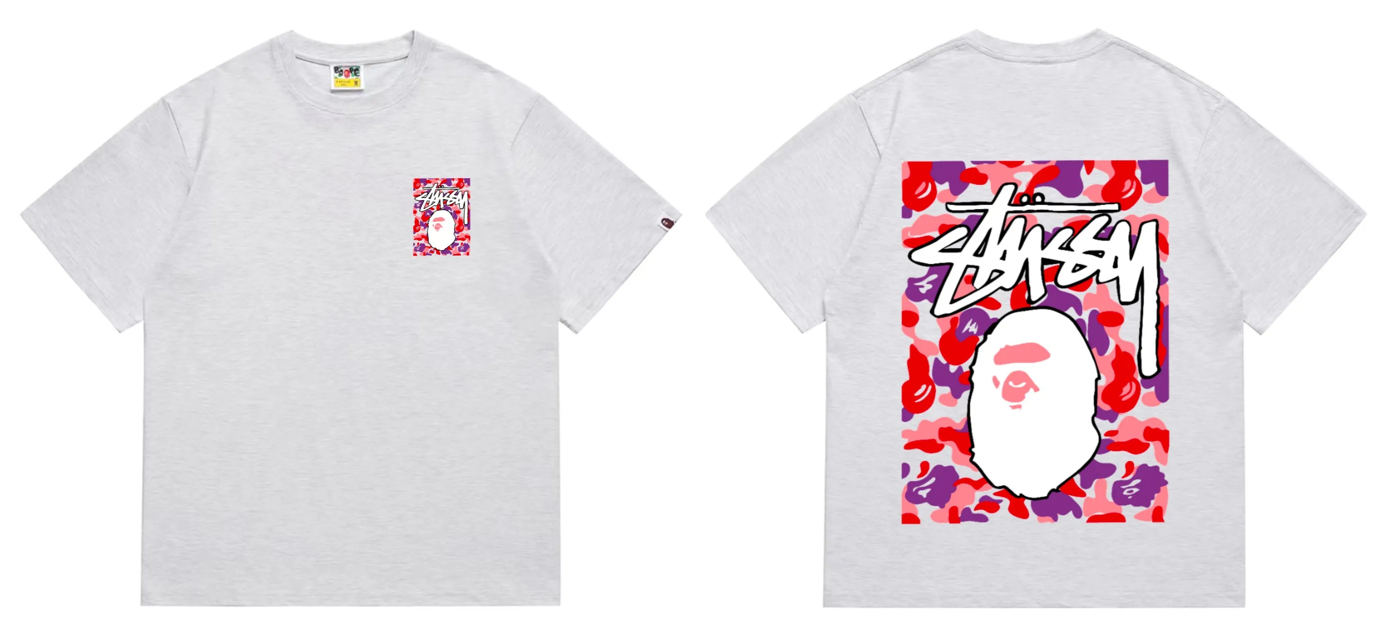 SC203#p110💰 (top version) BAPE×Stussy co-branded Stussy letter ape print T-shirt Made of 260 grams of high-quality high-weave pure cotton fabric, double yarn combed, soft texture without pilling, imported environmentally friendly printing glue, bright and three-dimensional pattern, quality 💥Same style for men and women, the upper body is fashionable Color: black red and white white red white pink white gray red white red red white black red black white red black Pink and black Gray red and black Red red black Size: S M L XL XXL