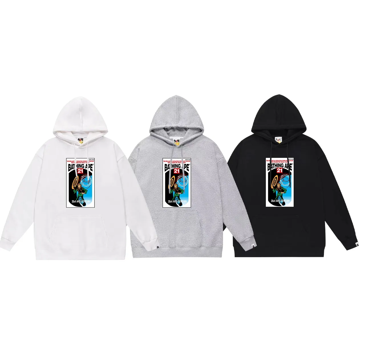Model No. SC696#terry p160 plus velvet p180💰 (top version) BAPE ape-man print hooded sweatshirt. Made of 380g large terry 430g silver fox velvet (drop shoulder large version) fabric. The texture is soft and non-pilling. Imported environmentally friendly printing glue. The pattern is bright and three-dimensional. Quality💥Same style for men and women. The upper body is trendy. Color: black white gray Size: S M L XL XXL