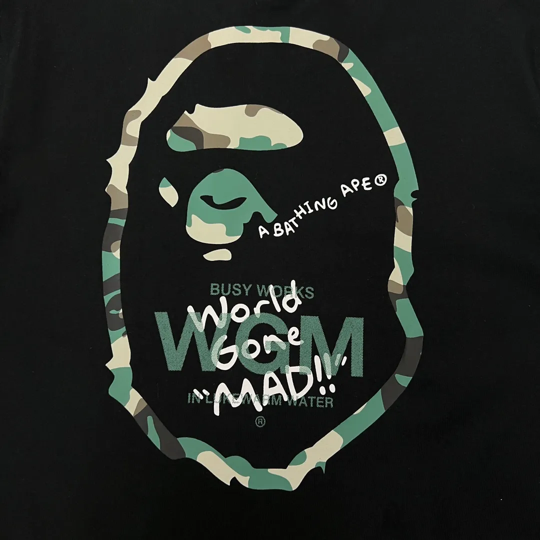 💰140 BAPE WOODLAND CAMO WGM forest camouflage ape letters ZP version 280g weight linen cotton fabric Couple style: S—XXL [Black White]