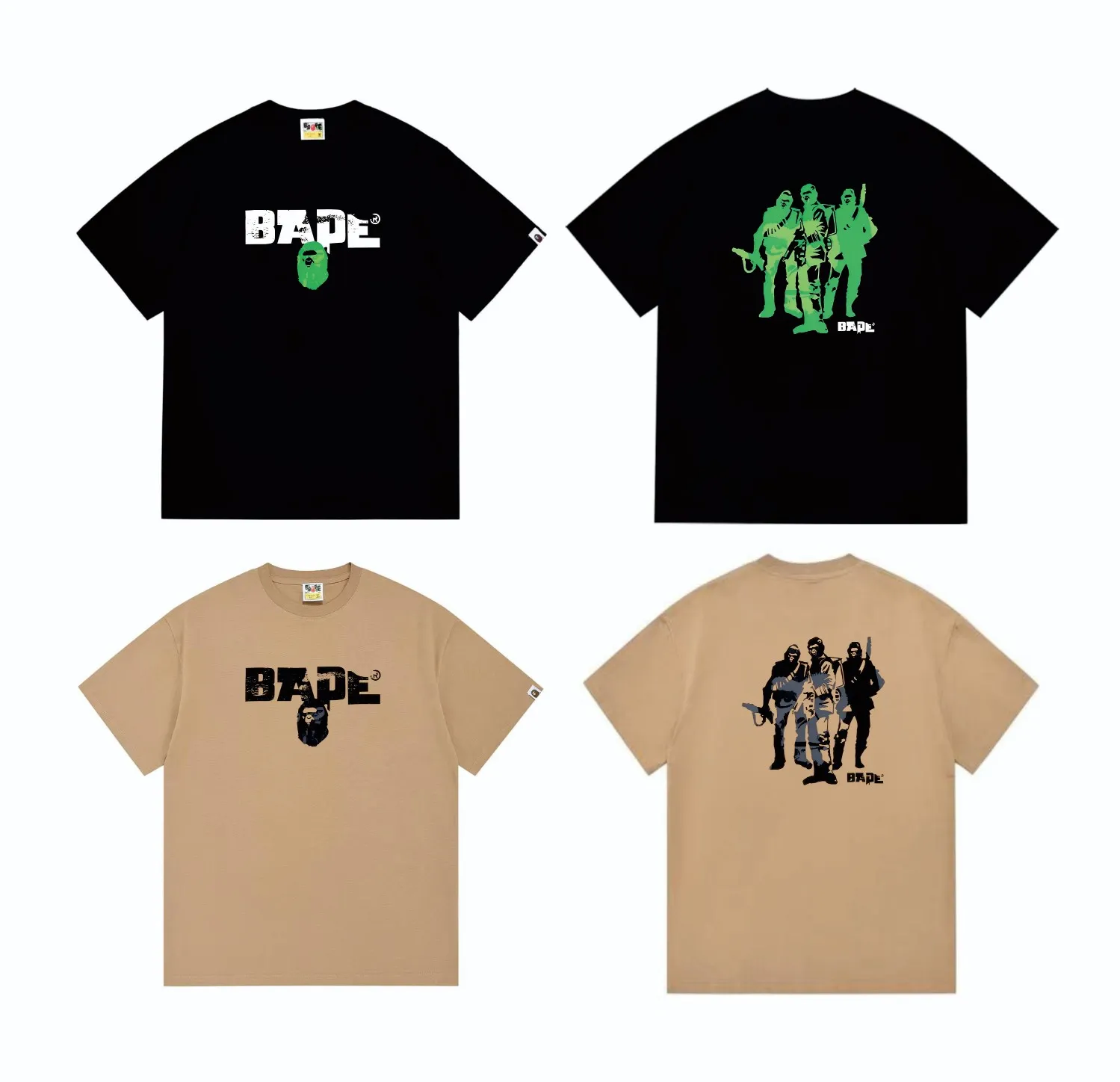 SC269#p110💰 (top version) BAPE Ape Army letter pattern printed short-sleeved T-shirt Made of 260 grams of high-quality high-weave pure cotton fabric, double yarn combed, soft texture and no pilling Imported environmentally friendly printing glue, bright and three-dimensional pattern, quality 💥Same style for men and women, the upper body is fashionable Color: black light brown Size: S M L XL XXL