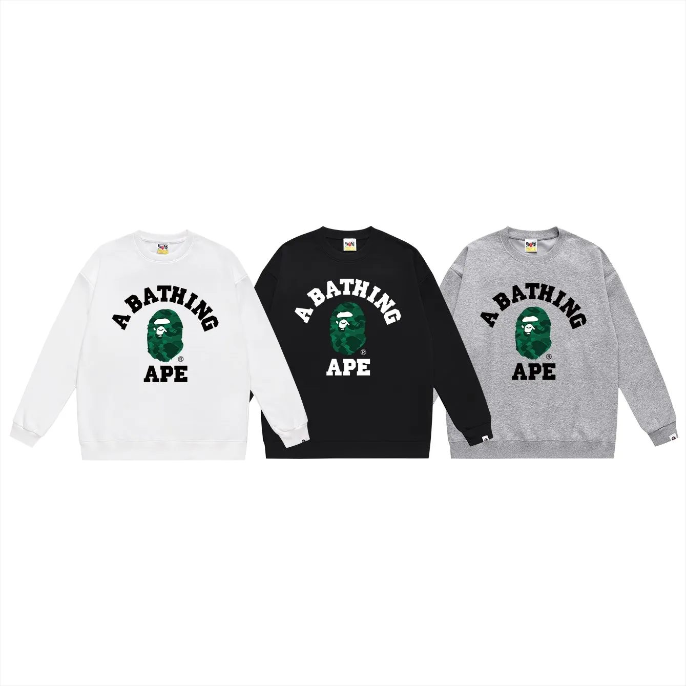 P150 model number SC499# terry 75 plus velvet 80 (top version) BAPE little ape head classic letter pattern printed round neck sweatshirt. Made of 350 grams of large terry (drop shoulder large version) fabric. The texture is soft and non-pilling. Imported environmentally friendly printing glue. The pattern is bright and three-dimensional. Quality 💥Same style for men and women. The upper body is trendy. Color: black white gray Size: S M L XL XXL