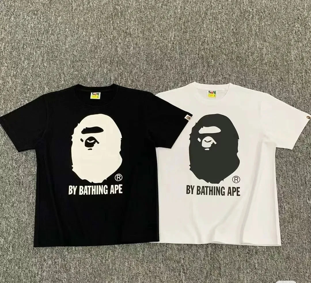 P110 00186 BAPE BICOLOR BY BATHING TEE great ape head short-sleeved T-shirt, same style for men and women, size smlxlxxl, black and white