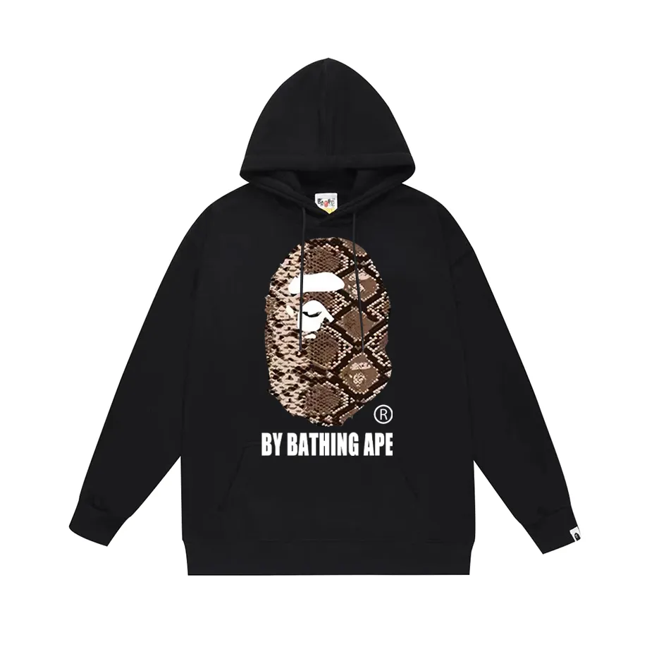 P160 model number SC771# terry 80 plus velvet 90 (top version) BAPE great ape letter print classic python pattern hooded sweatshirt. Made of 380 grams of large terry (drop shoulder large version) fabric. The texture is soft and non-pilling. Imported environmentally friendly printing glue. The pattern is bright and three-dimensional. Quality 💥Same style for men and women. The upper body is trendy. Color: black white gray Size: S M L XL XXL
