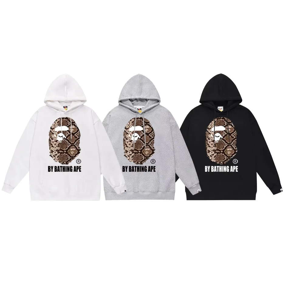P160 model number SC771# terry 80 plus velvet 90 (top version) BAPE great ape letter print classic python pattern hooded sweatshirt. Made of 380 grams of large terry (drop shoulder large version) fabric. The texture is soft and non-pilling. Imported environmentally friendly printing glue. The pattern is bright and three-dimensional. Quality 💥Same style for men and women. The upper body is trendy. Color: black white gray Size: S M L XL XXL
