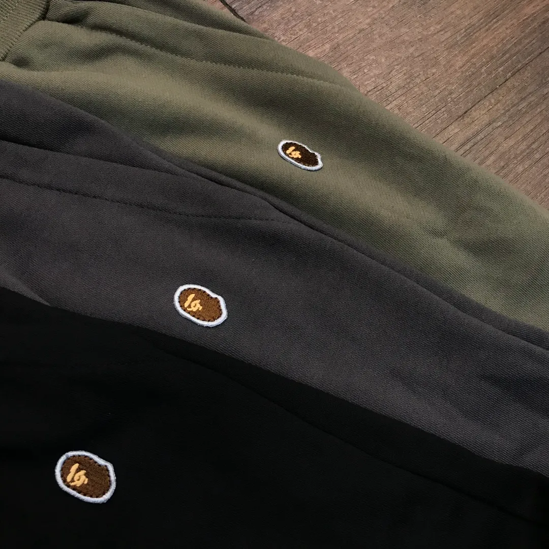 💰260 XX102 BAPE Embroidered Little Ape Casual Loose Trousers Customized Fabric Couple Style: M—XXL [Green Gray Black]