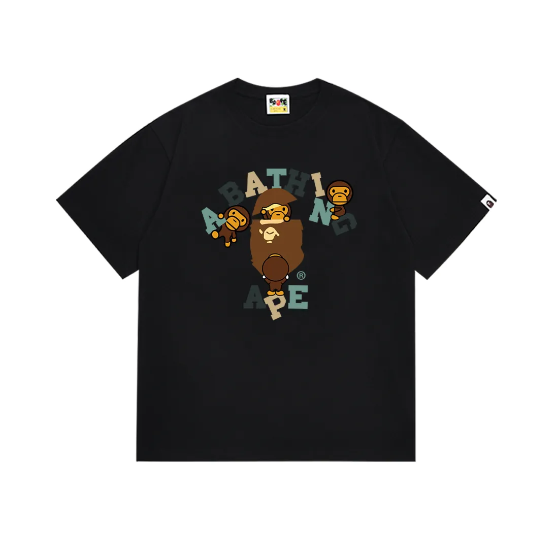 SC238#p110💰 (top version) BAPE cartoon BABY MILO ape head letter printed short-sleeved T-shirt. Made of 260 grams of high-quality high-weave pure cotton fabric. Double yarn combed. The texture is soft and does not pill. Imported environmentally friendly printing glue. The pattern is bright and three-dimensional. Quality💥Same style for men and women. The upper body is trendy. Color: black white. Size: S M L XL XXL