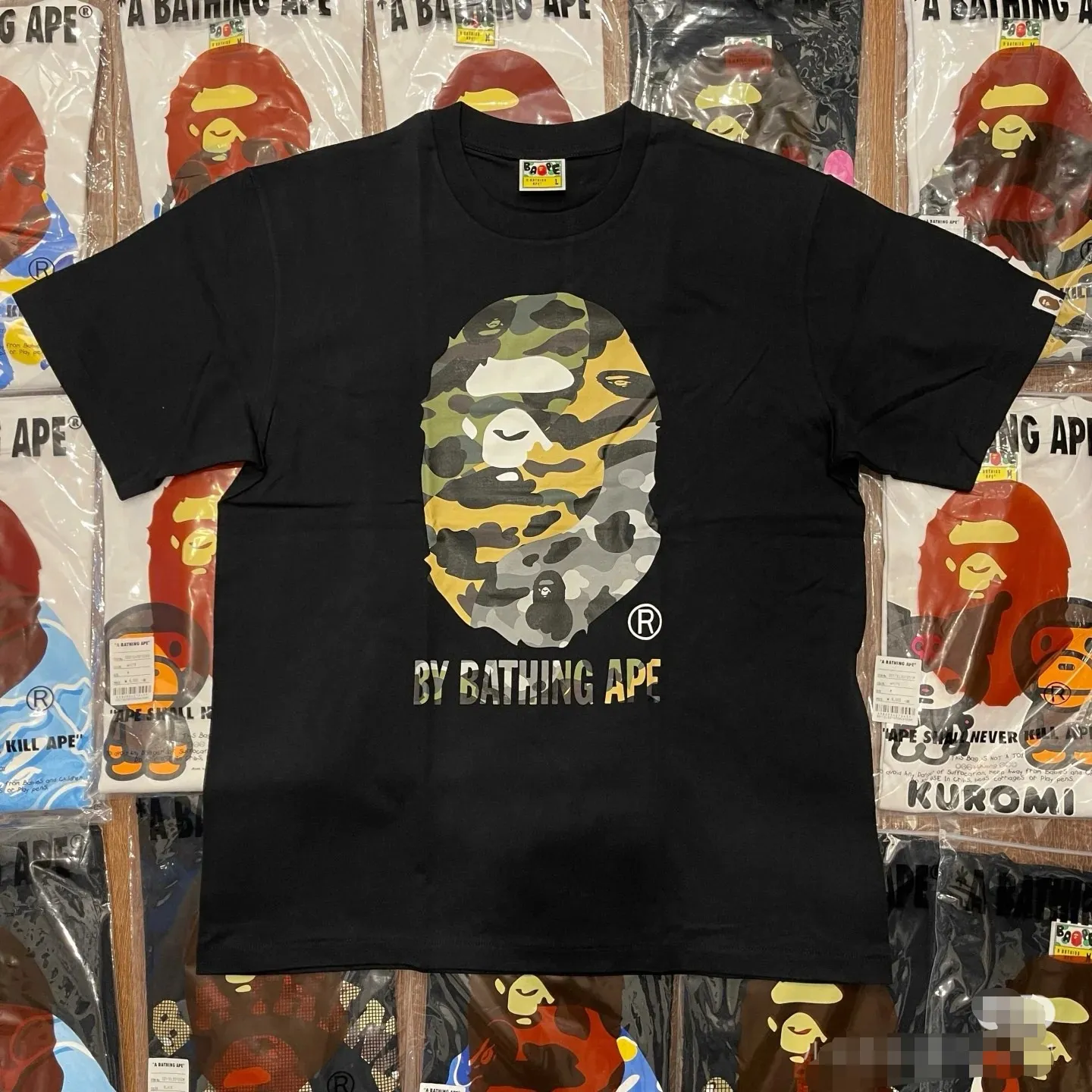P110 001048 BAPE SS25 1ST CAMO series mixed color ape print round neck short-sleeved T-shirt, same style for men and women, size smlxlxxl, black and white