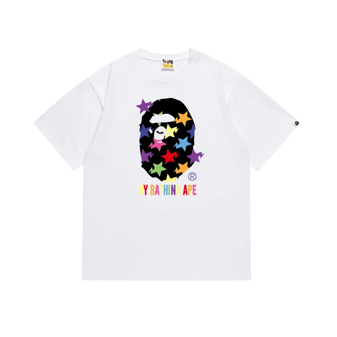 SC139#p110💰 (top version) BAPE ape head color STA star letter printed short-sleeved T-shirt Made of 260 grams of high-quality high-weave pure cotton fabric, double yarn combed, soft texture and no pilling Imported environmentally friendly printing glue, bright and three-dimensional pattern, quality 💥Same style for men and women, the upper body is fashionable Color: black white Size: S M L XL XXL