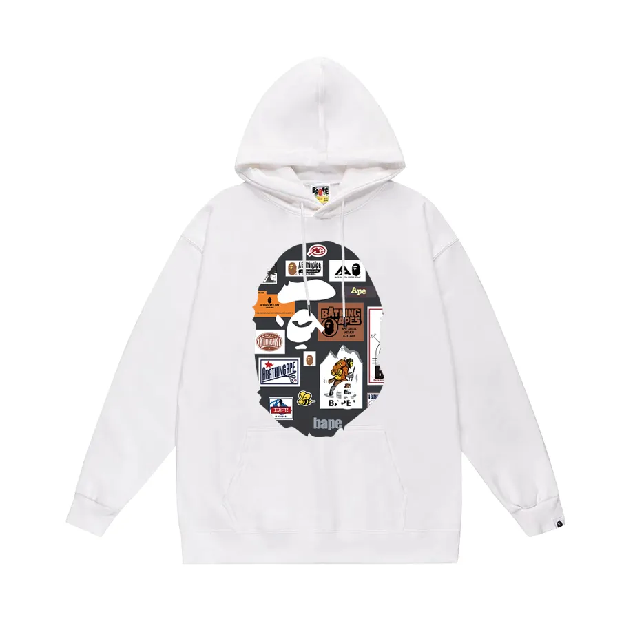 P190 model number SC607# terry 85 plus velvet 95 (top version) BAPE ape head print hooded sweatshirt Made of 380 grams of large terry (drop shoulder large version) fabric, soft texture and no pilling Imported environmentally friendly printing glue The pattern is bright and three-dimensional Quality 💥Same style for men and women The upper body is trendy Color: black white gray Size: S M L XL XXL