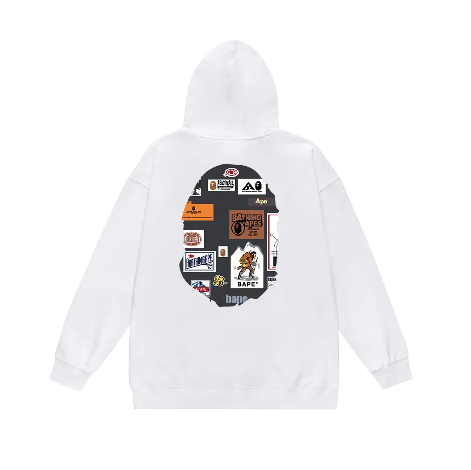 P190 model number SC607# terry 85 plus velvet 95 (top version) BAPE ape head print hooded sweatshirt Made of 380 grams of large terry (drop shoulder large version) fabric, soft texture and no pilling Imported environmentally friendly printing glue The pattern is bright and three-dimensional Quality 💥Same style for men and women The upper body is trendy Color: black white gray Size: S M L XL XXL