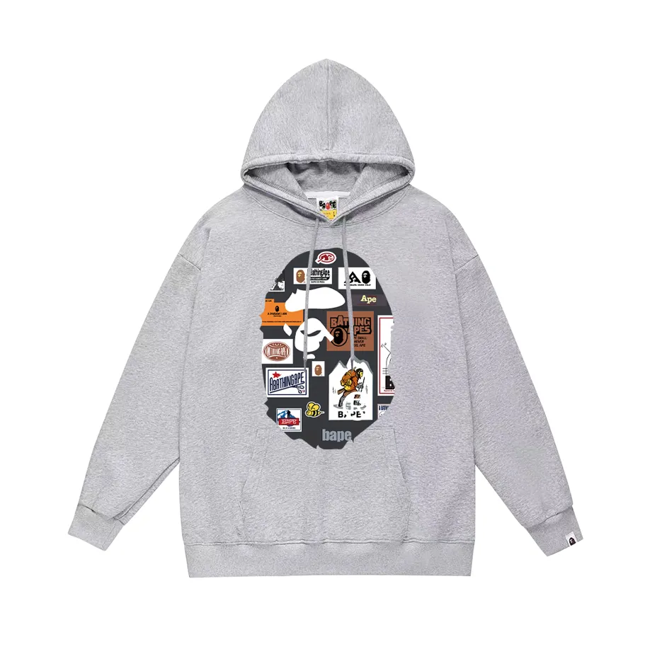 P190 model number SC607# terry 85 plus velvet 95 (top version) BAPE ape head print hooded sweatshirt Made of 380 grams of large terry (drop shoulder large version) fabric, soft texture and no pilling Imported environmentally friendly printing glue The pattern is bright and three-dimensional Quality 💥Same style for men and women The upper body is trendy Color: black white gray Size: S M L XL XXL