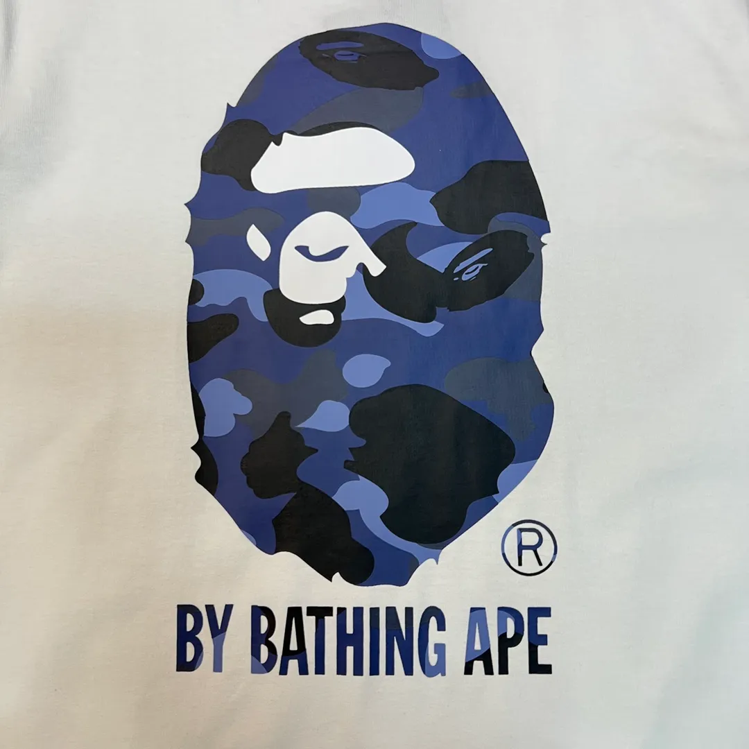 💰140 BAPE camouflage great ape letter print short-sleeved T-shirt 280g weight linen cotton fabric Couple style: S-XXL [white blue black blue white red black red white purple black purple]