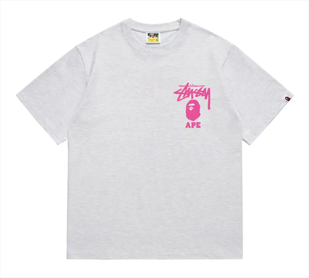 SC202#p110💰 (top version) BAPE×Stussy co-branded Stussy letter ape print T-shirt Made of 260 grams of high-quality high-weave pure cotton fabric, double yarn combed, soft texture without pilling, imported environmentally friendly printing glue, bright and three-dimensional pattern, quality 💥Same style for men and women, the upper body is fashionable Color: black pink white pink gray pink pink pink red pink black and white gray and white pink and white red and white white and black Gray and black Pink and black Red and black Size: S M L XL XXL