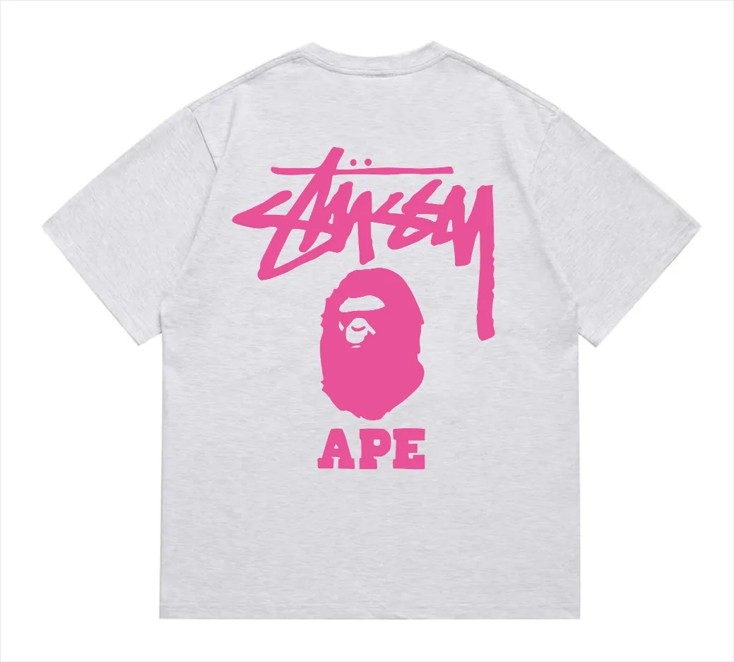 SC202#p110💰 (top version) BAPE×Stussy co-branded Stussy letter ape print T-shirt Made of 260 grams of high-quality high-weave pure cotton fabric, double yarn combed, soft texture without pilling, imported environmentally friendly printing glue, bright and three-dimensional pattern, quality 💥Same style for men and women, the upper body is fashionable Color: black pink white pink gray pink pink pink red pink black and white gray and white pink and white red and white white and black Gray and black Pink and black Red and black Size: S M L XL XXL