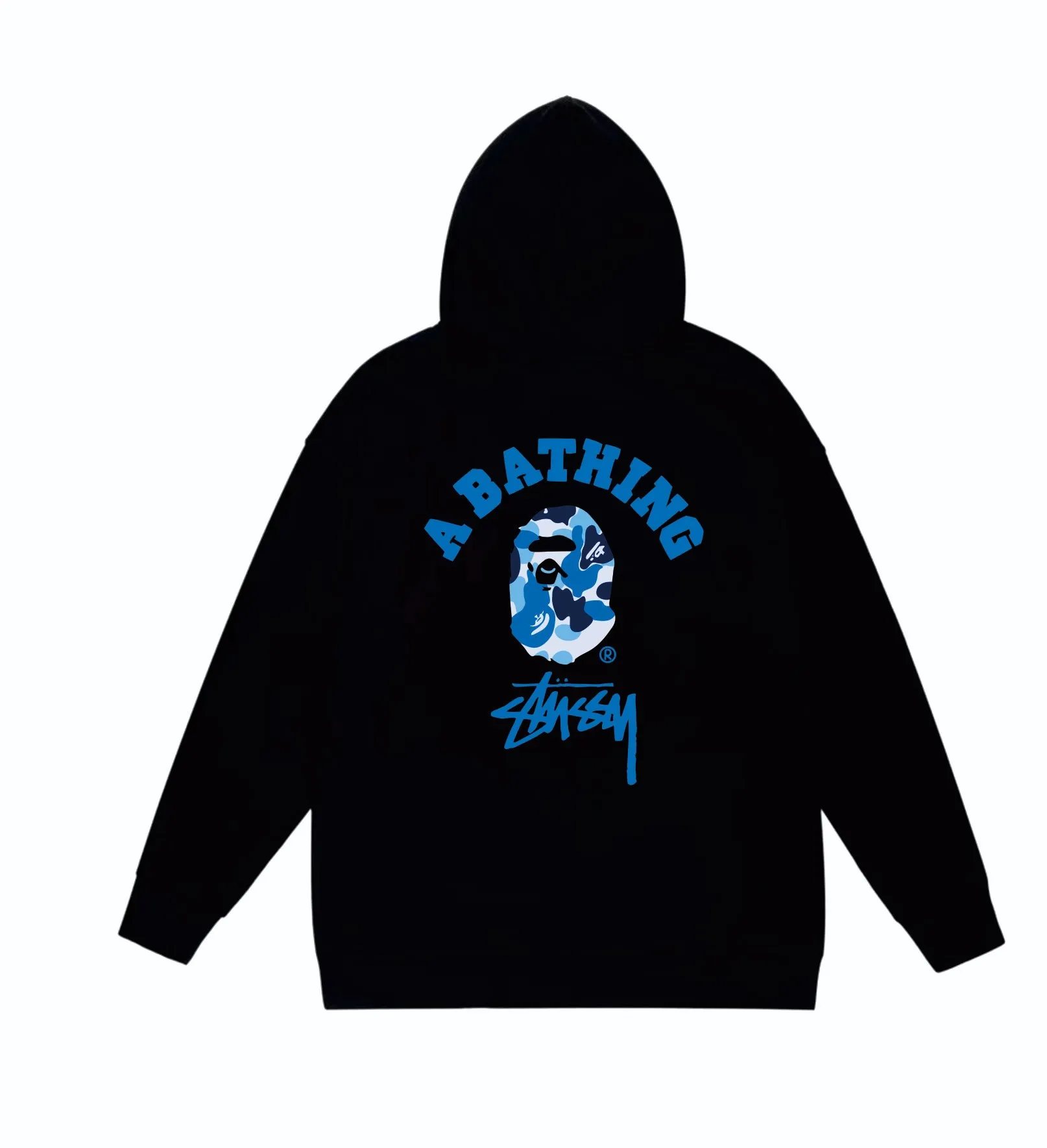 P160 model number SC811# terry 80 plus velvet 90 (top version) BAPE×STUSSY co-branded Stussy letter printed hooded sweatshirt Made of 380 grams of large terry (drop shoulder large version) fabric, soft texture and no pilling Imported environmentally friendly printing glue The pattern is bright and three-dimensional Quality 💥Same style for men and women The upper body is trendy Color: Black White Gray Size: S M L XL XXL