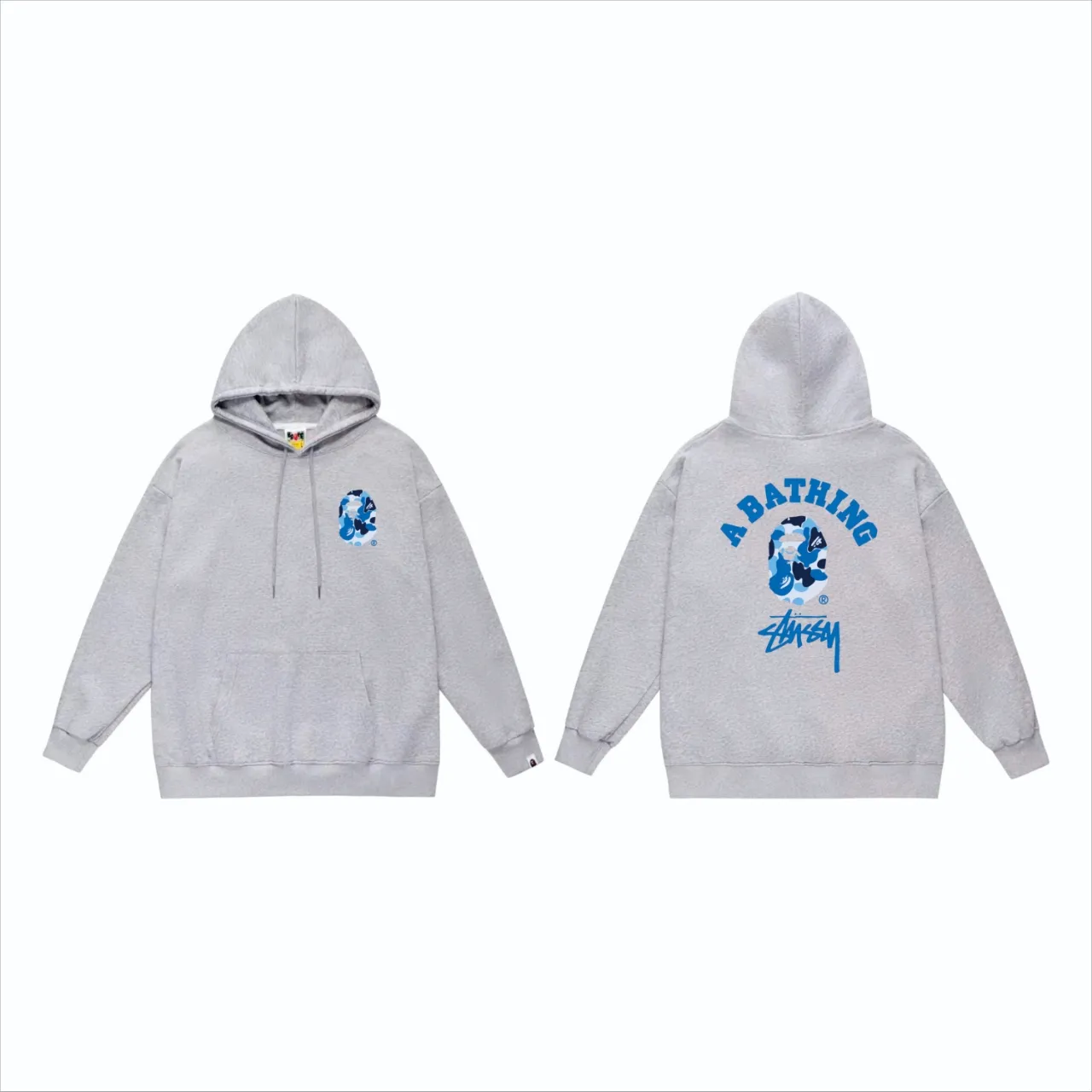 P160 model number SC811# terry 80 plus velvet 90 (top version) BAPE×STUSSY co-branded Stussy letter printed hooded sweatshirt Made of 380 grams of large terry (drop shoulder large version) fabric, soft texture and no pilling Imported environmentally friendly printing glue The pattern is bright and three-dimensional Quality 💥Same style for men and women The upper body is trendy Color: Black White Gray Size: S M L XL XXL