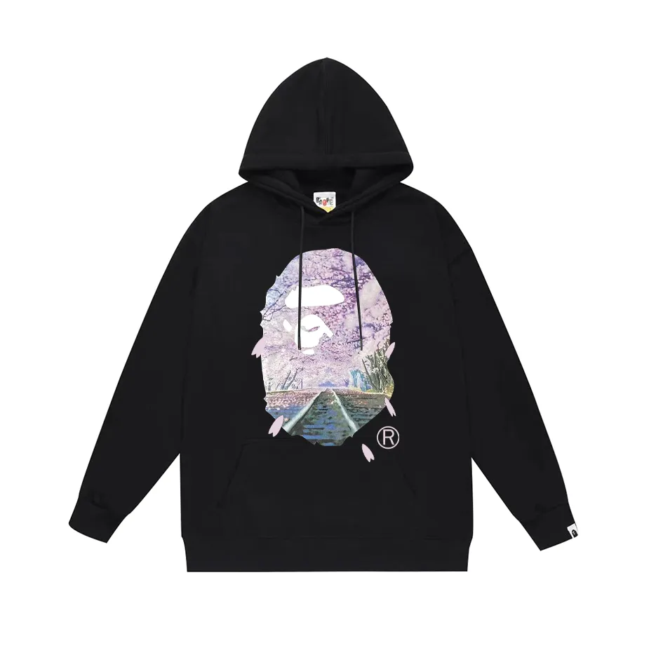 P190 model number SC603# terry 85 plus velvet 95 (top version) BAPE SAKURA ape head cherry blossom print hooded sweatshirt Made of 380g large terry (drop shoulder large version) fabric, soft and non-pilling, imported environmentally friendly printing glue, bright and three-dimensional pattern, quality 💥Same style for men and women, the upper body is fashionable Color: black white gray Size: S M L XL XXL
