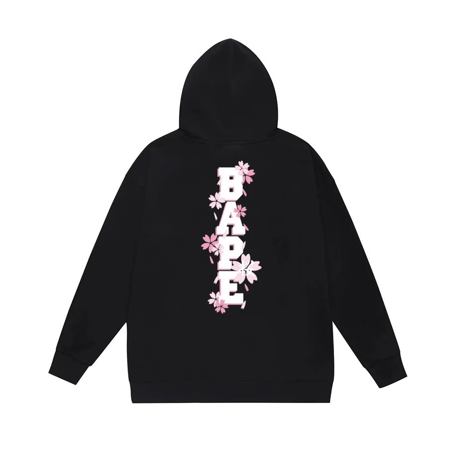 P190 model number SC603# terry 85 plus velvet 95 (top version) BAPE SAKURA ape head cherry blossom print hooded sweatshirt Made of 380g large terry (drop shoulder large version) fabric, soft and non-pilling, imported environmentally friendly printing glue, bright and three-dimensional pattern, quality 💥Same style for men and women, the upper body is fashionable Color: black white gray Size: S M L XL XXL