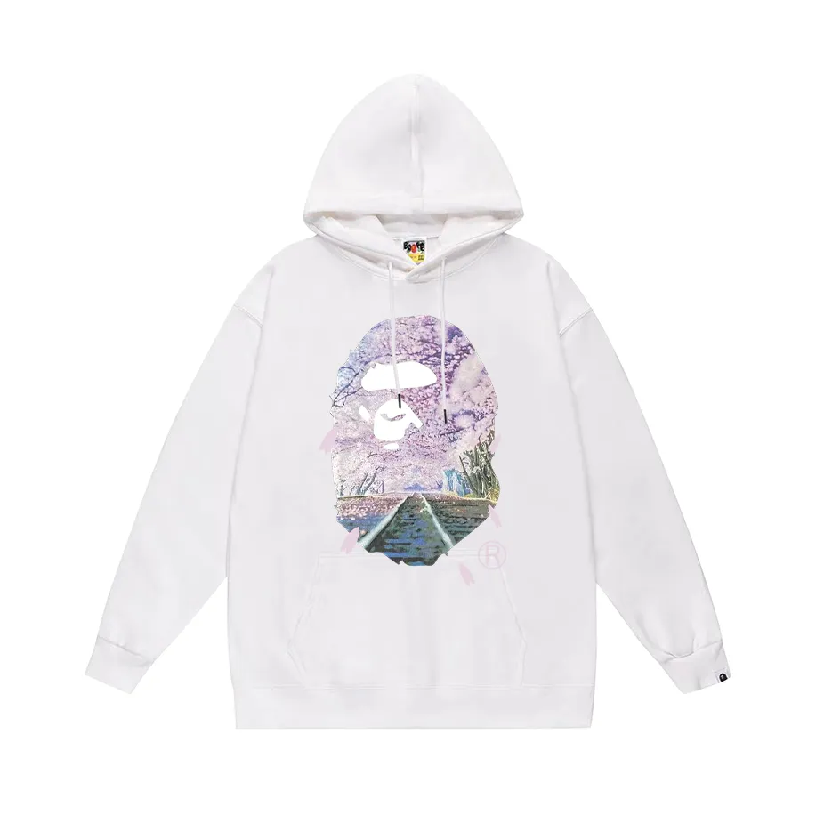 P190 model number SC603# terry 85 plus velvet 95 (top version) BAPE SAKURA ape head cherry blossom print hooded sweatshirt Made of 380g large terry (drop shoulder large version) fabric, soft and non-pilling, imported environmentally friendly printing glue, bright and three-dimensional pattern, quality 💥Same style for men and women, the upper body is fashionable Color: black white gray Size: S M L XL XXL