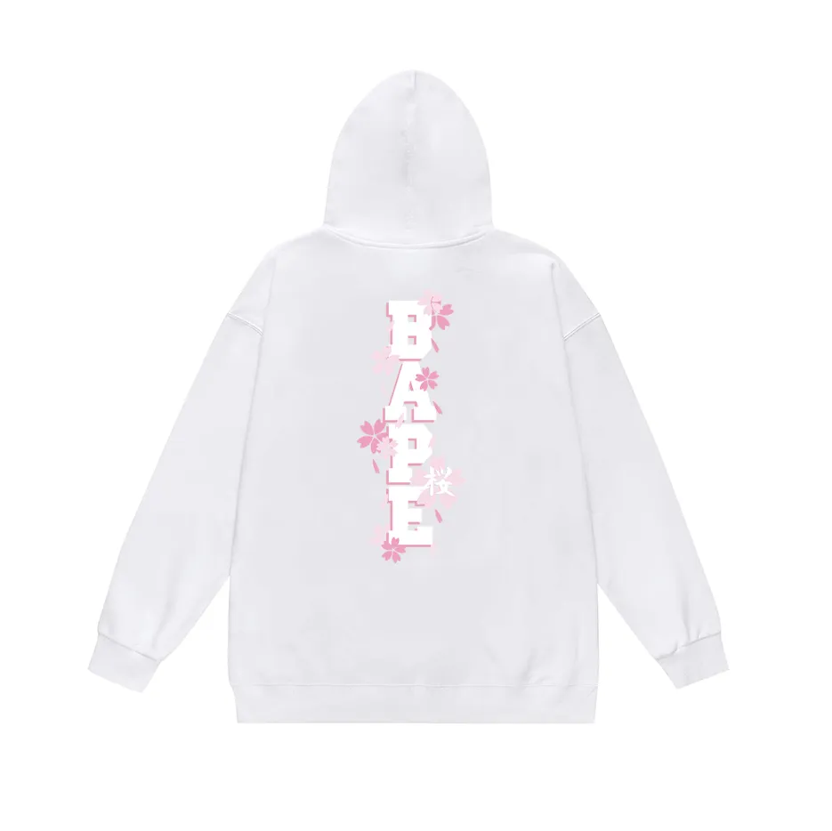 P190 model number SC603# terry 85 plus velvet 95 (top version) BAPE SAKURA ape head cherry blossom print hooded sweatshirt Made of 380g large terry (drop shoulder large version) fabric, soft and non-pilling, imported environmentally friendly printing glue, bright and three-dimensional pattern, quality 💥Same style for men and women, the upper body is fashionable Color: black white gray Size: S M L XL XXL